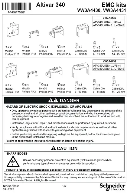 schneider施耐德Instruction Sheet - ATV340 EMC kit _ VW3A4430_ VW3A4431